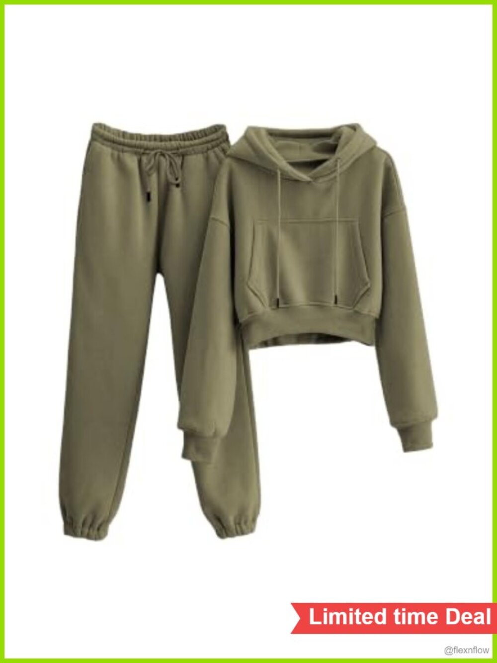 Fleece Cropped Hoodie Sweatpants Set 2 Piece Lounge Joggers